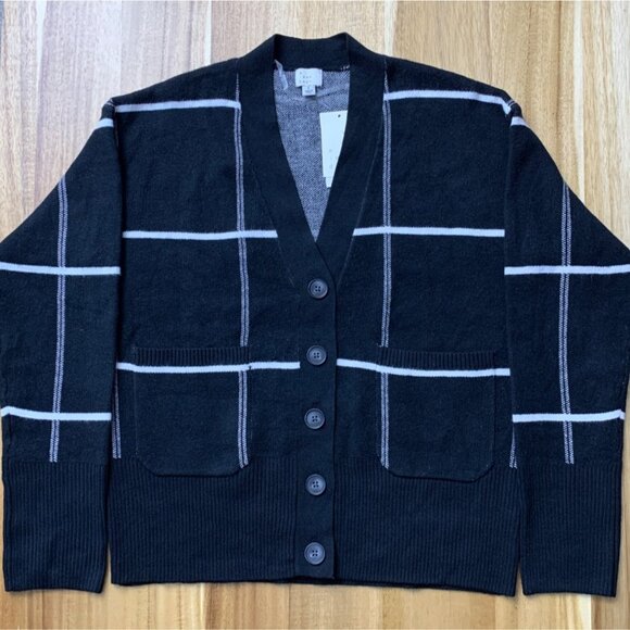 A New Day Womens Black Plaid Button-Up Cardigan Sweater With Pockets Size Small - Picture 7 of 14